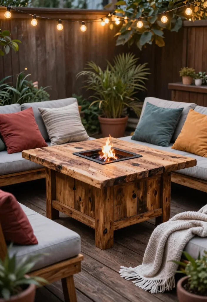 12 Solo Fire Pit Ideas That Fit on Small Patios and Decks - 2. Rustic Wooden Fire Pit Table 1