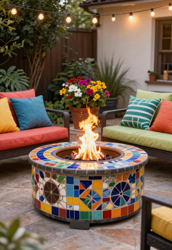 12 Solo Fire Pit Ideas That Fit on Small Patios and Decks - 5. Colorful Mosaic Fire Pit 1