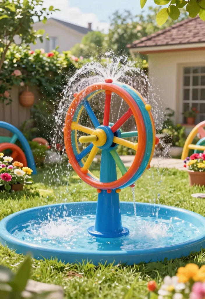 12 Splash Pad Backyard Ideas That Don't Flood the Grass - 12. Water Wheel Splash Pad 1