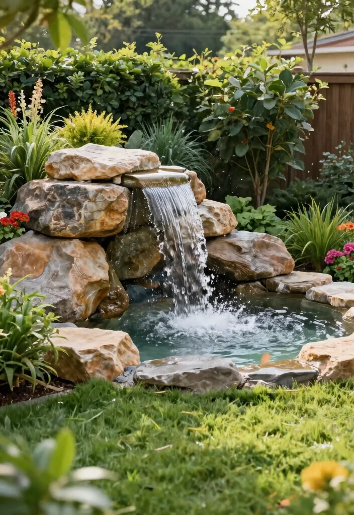 12 Splash Pad Backyard Ideas That Don't Flood the Grass - 2. Natural Stone Waterfall Splash Pad 1