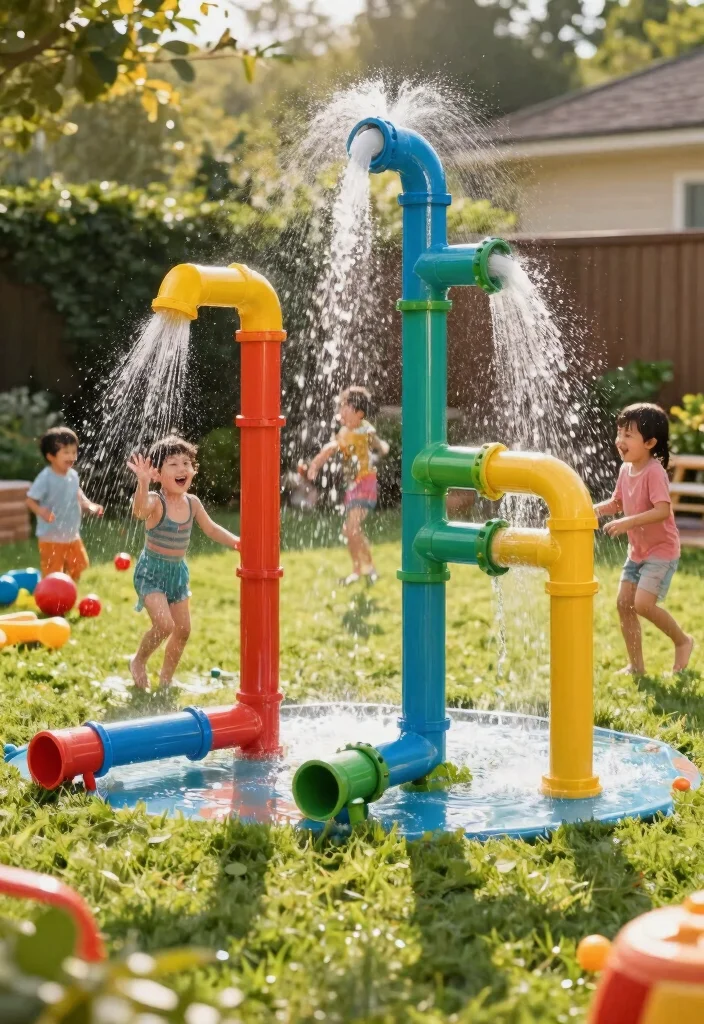12 Splash Pad Backyard Ideas That Don't Flood the Grass - 3. DIY PVC Pipe Water Play Zone 1