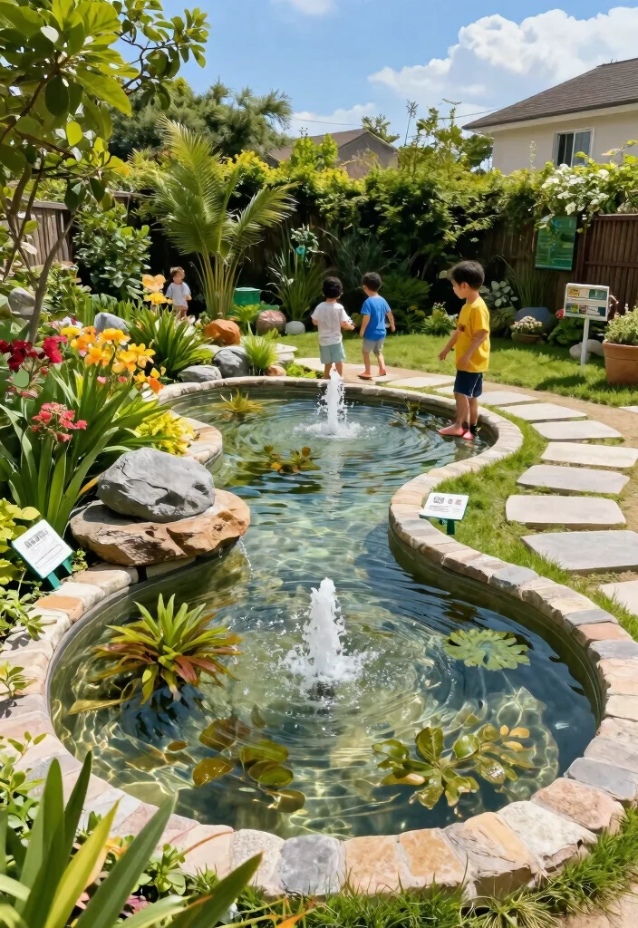 12 Splash Pad Backyard Ideas That Don't Flood the Grass - 5. Low-Level Water Garden 1
