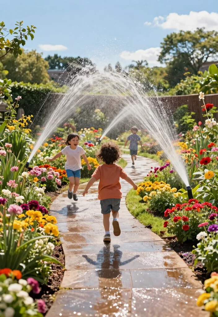 12 Splash Pad Backyard Ideas That Don't Flood the Grass - 6. Sprinkler Garden Path 1