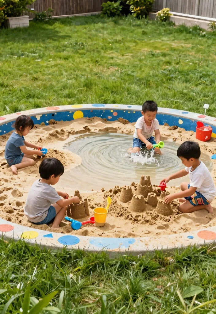 12 Splash Pad Backyard Ideas That Don't Flood the Grass - 7. Sand and Water Play Area 1