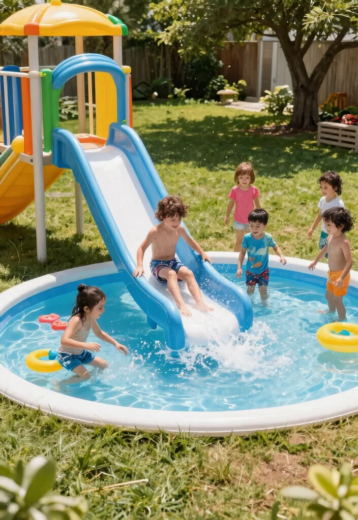 12 Splash Pad Backyard Ideas That Don't Flood the Grass - 9. Miniature Water Slide Splash Pad 1