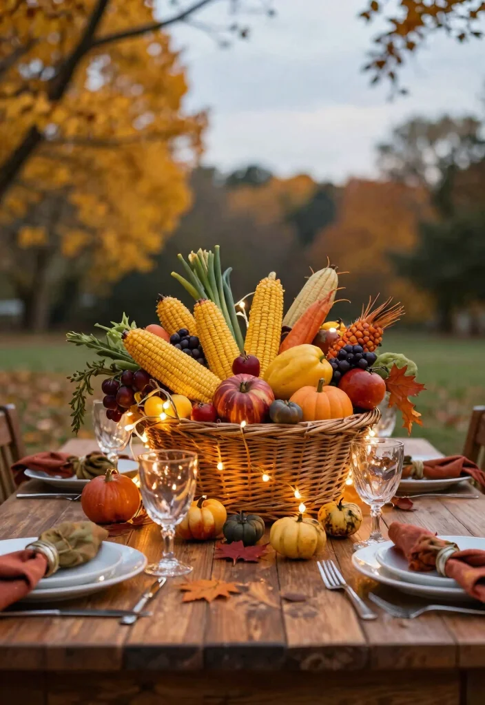 12 Thanksgiving Decorations for Outdoors That Survive Wind and Rain - 8. Rustic Cornucopia Centerpieces 1