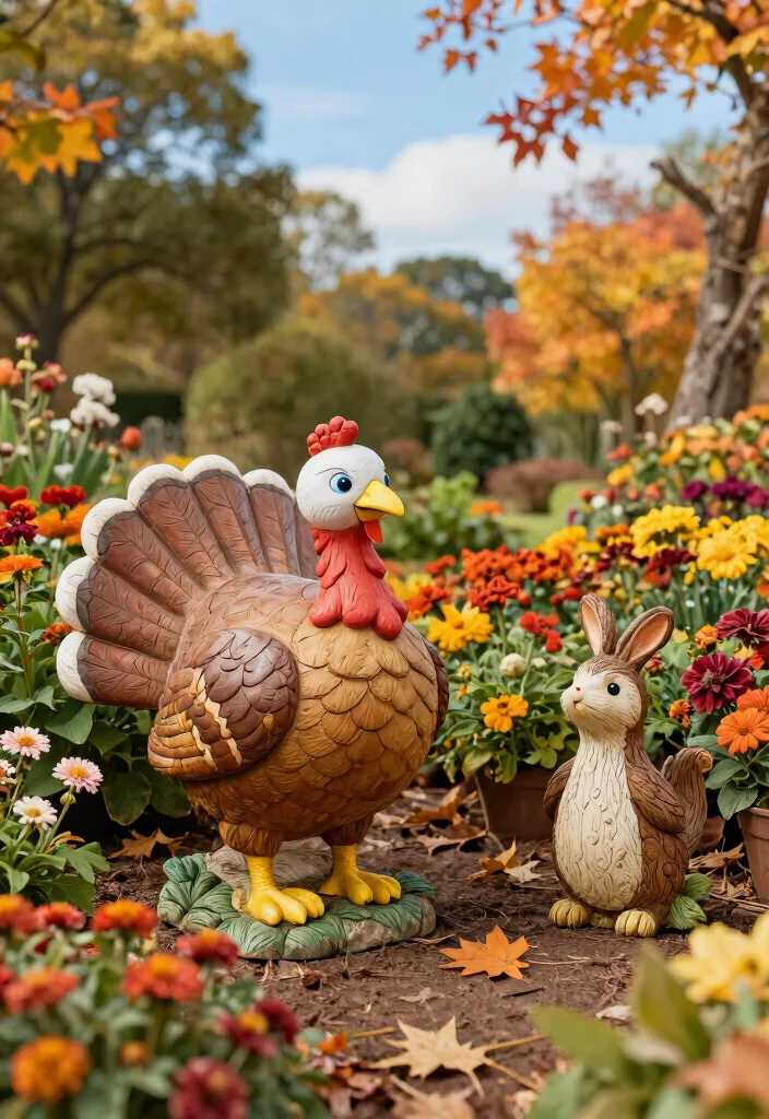 12 Thanksgiving Decorations for Outdoors That Survive Wind and Rain - 9. Durable Garden Statues 1