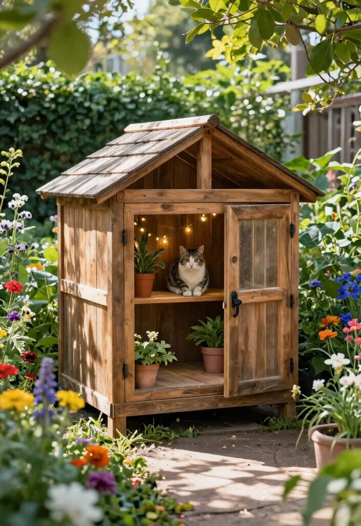 14 Cat Patio Enclosure Ideas That Keep Indoor Cats Safe Outside - 1. Rustic Wooden Catio Retreat 1