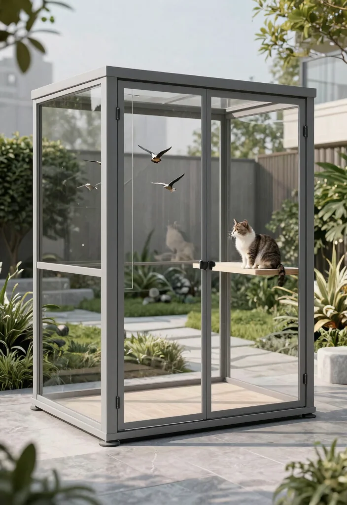 14 Cat Patio Enclosure Ideas That Keep Indoor Cats Safe Outside - 2. Modern Minimalist Catio 1