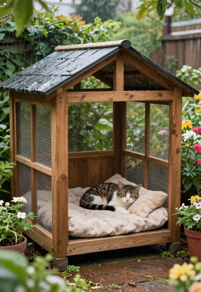 14 Cat Patio Enclosure Ideas That Keep Indoor Cats Safe Outside - 6. Cozy Cat Catio with Shelter 1
