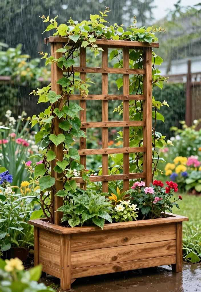14 Cedar Planter Box Ideas That Won't Rot in Wet Climates - 4. Cedar Planter Box with Built-In Trellis 1