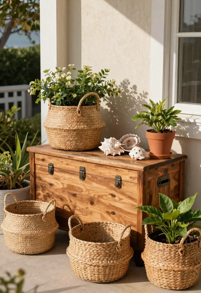 14 Coastal Farmhouse Decor Ideas That Feel Beachy Without Looking Tacky - 14. Natural Outdoor Storage Solutions 1