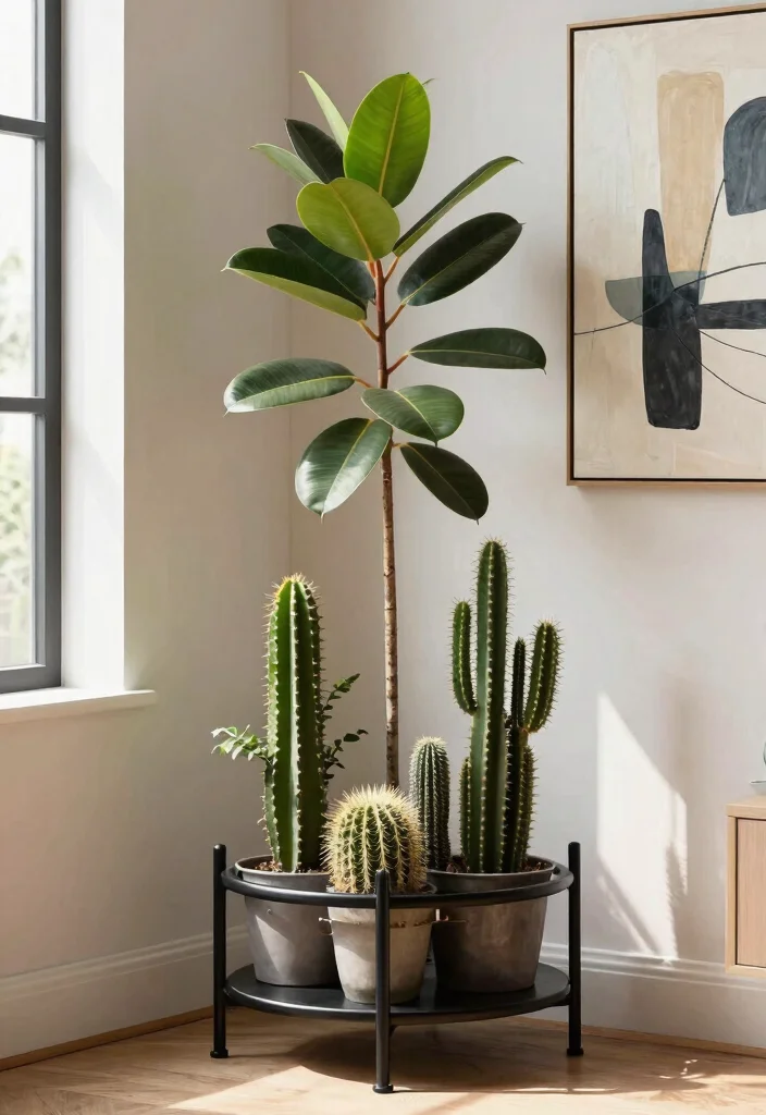 14 Corner Plant Stand Ideas That Fill Dead Space in Tight Rooms - 12. Industrial Metal Corner Stand 1