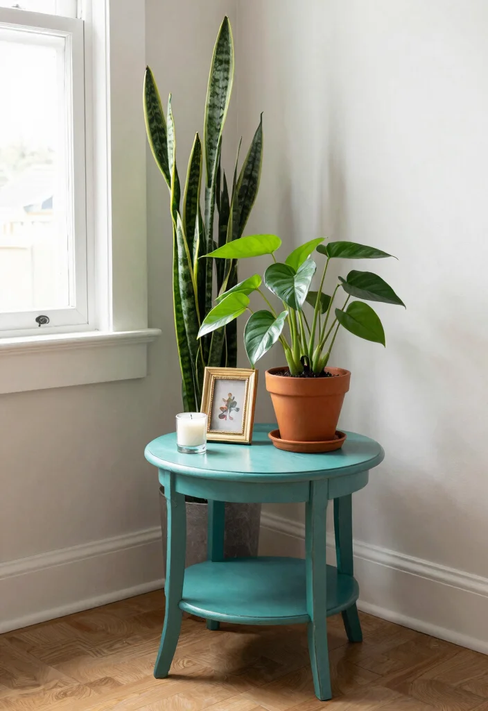 14 Corner Plant Stand Ideas That Fill Dead Space in Tight Rooms - 6. Repurposed Side Table 1