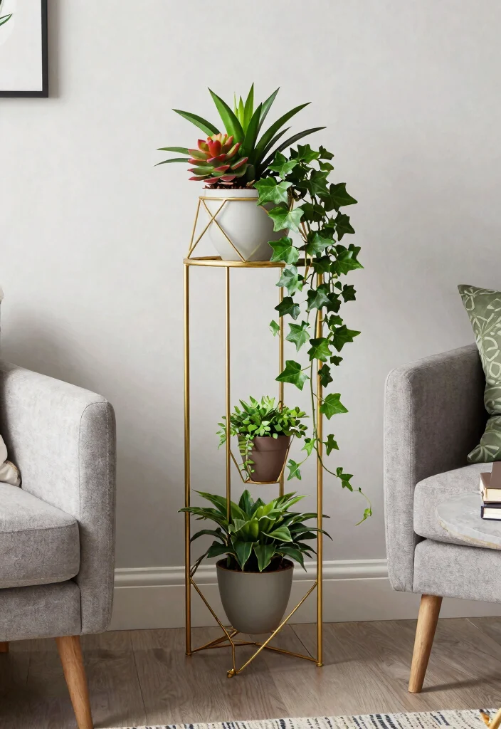 14 Corner Plant Stand Ideas That Fill Dead Space in Tight Rooms - 7. Geometric Plant Stand 1