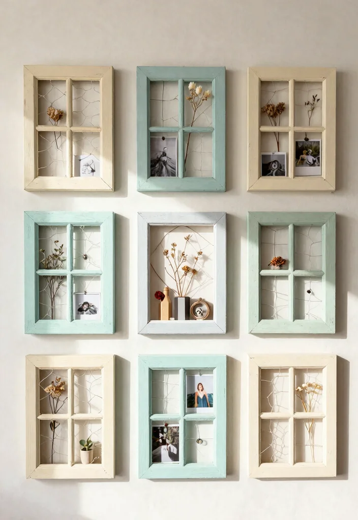 14 Farmhouse Wall Art Ideas That Fill Big Blank Walls on a Budget - 1. Upcycled Window Frames 1