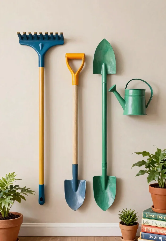 14 Farmhouse Wall Art Ideas That Fill Big Blank Walls on a Budget - 13. Garden Tool Art 1