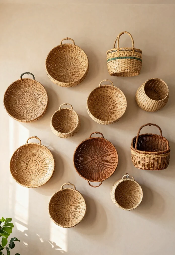 14 Farmhouse Wall Art Ideas That Fill Big Blank Walls on a Budget - 4. Woven Baskets 1