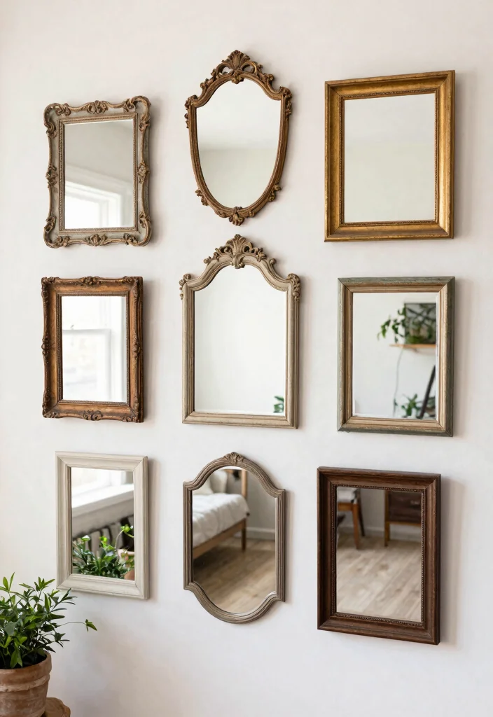 14 Farmhouse Wall Art Ideas That Fill Big Blank Walls on a Budget - 5. Vintage Frames with Mirrors 1