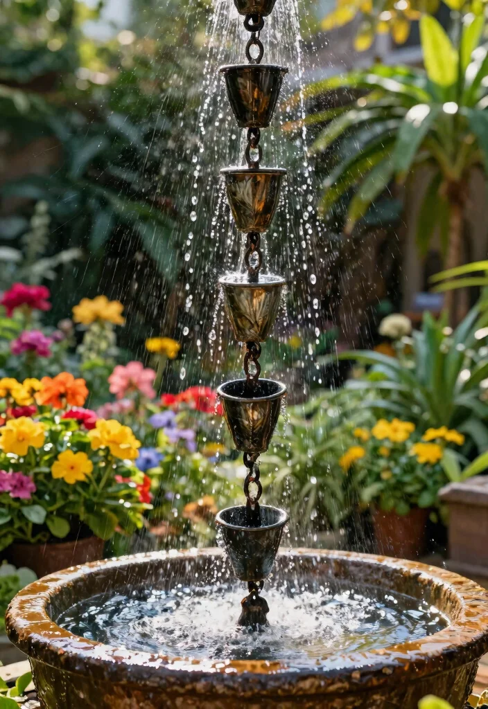 14 Front Yard Fountain Ideas That Run Without a Buried Water Line - 10. DIY Rain Chain Fountain 1