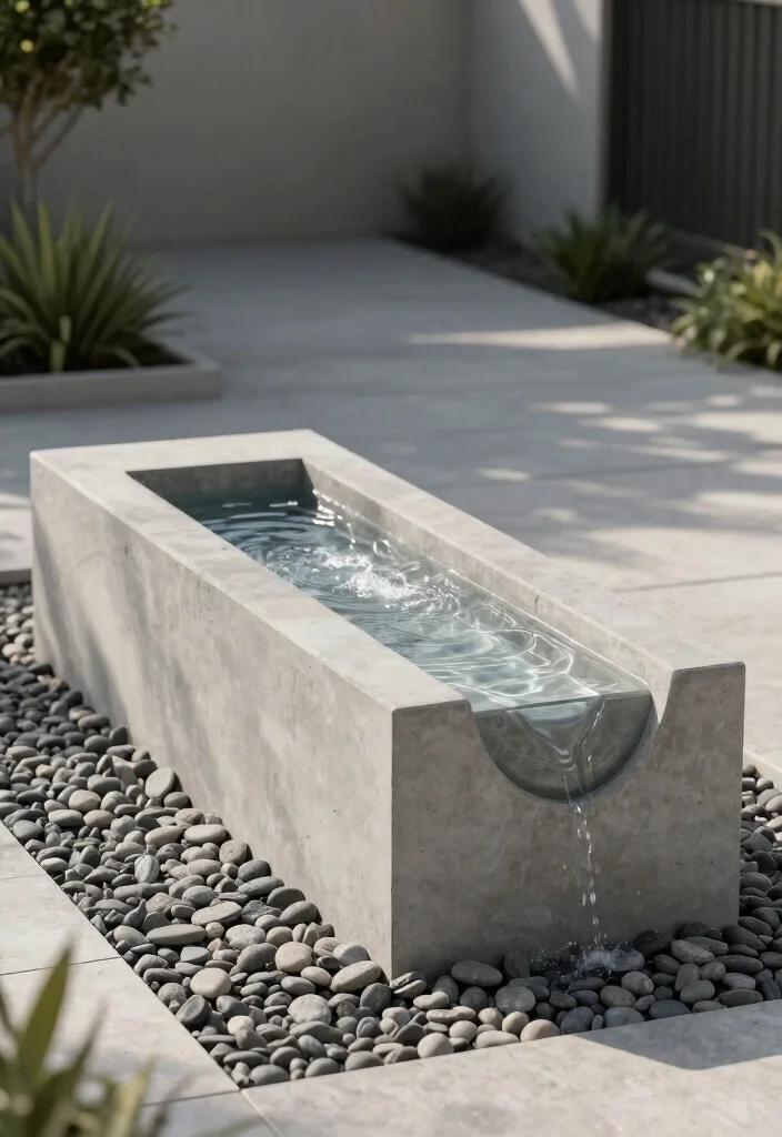 14 Front Yard Fountain Ideas That Run Without a Buried Water Line - 11. Minimalist Concrete Fountain 1