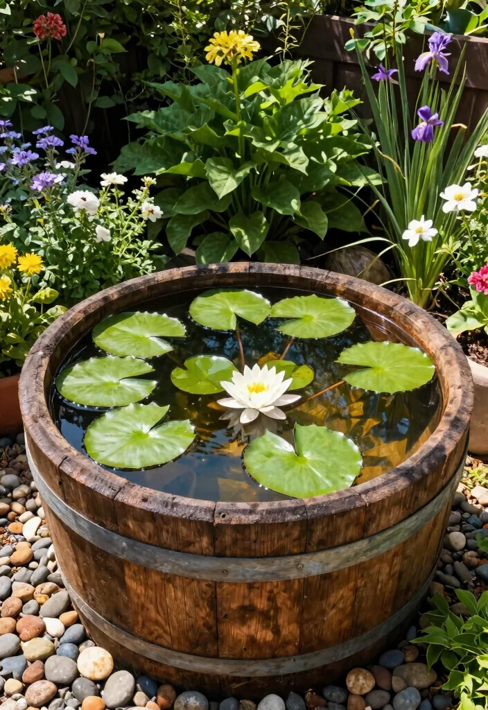 14 Front Yard Fountain Ideas That Run Without a Buried Water Line - 2. Container Water Garden 1