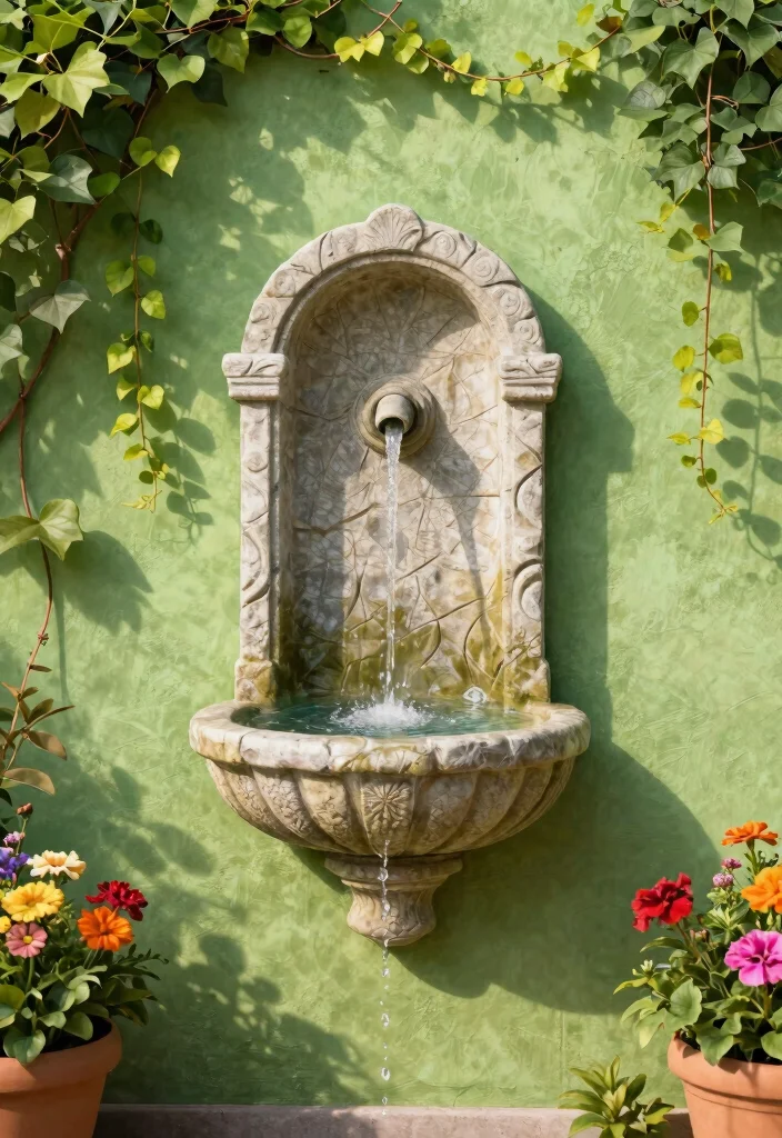 14 Front Yard Fountain Ideas That Run Without a Buried Water Line - 3. Wall-Mounted Fountain 1