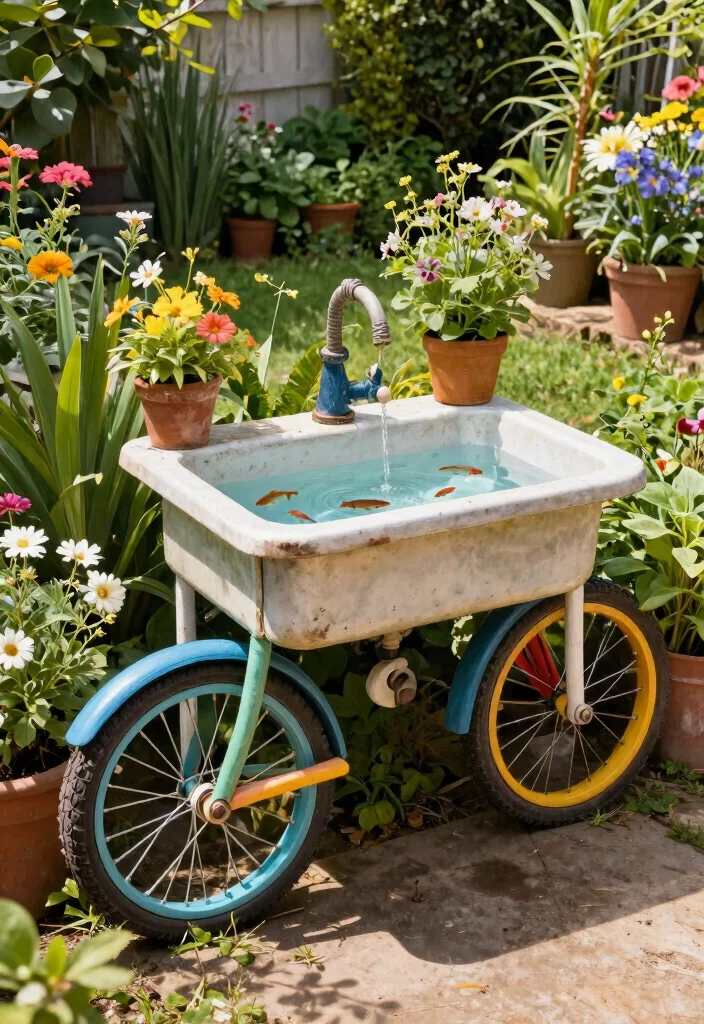 14 Front Yard Fountain Ideas That Run Without a Buried Water Line - 5. Recycled Material Fountain 1