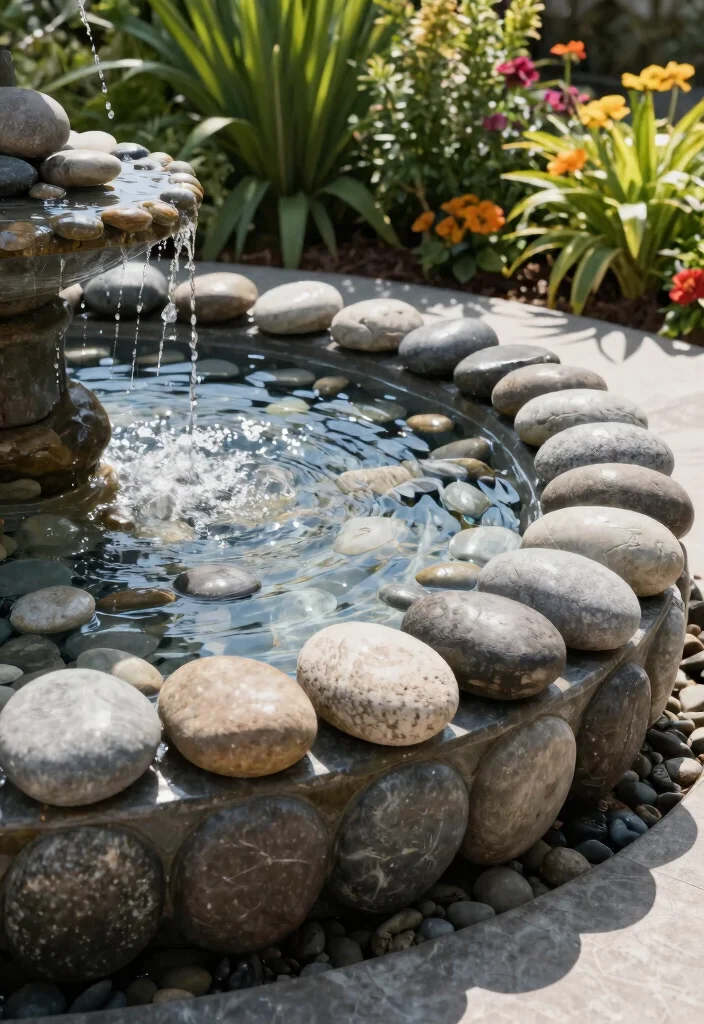 14 Front Yard Fountain Ideas That Run Without a Buried Water Line - 6. Pebble Fountain 1