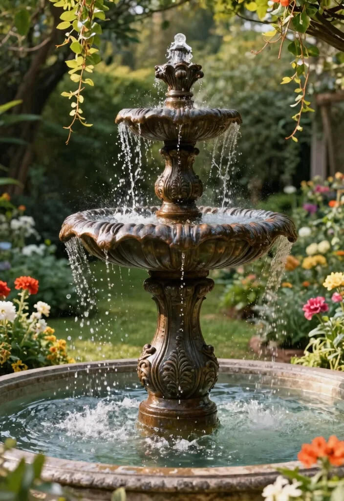 14 Front Yard Fountain Ideas That Run Without a Buried Water Line - 8. Vintage Style Fountain 1