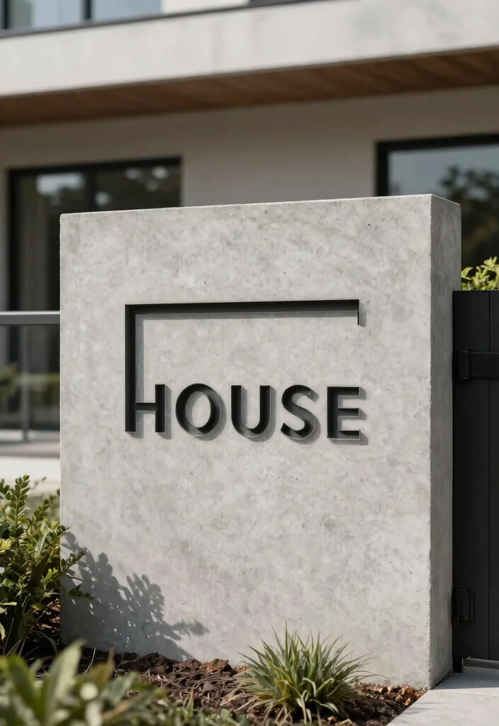 14 House Name Plate Design Outdoor Ideas That Survive Any Weather - 13. Artistic Concrete Signs for a Modern Edge 1