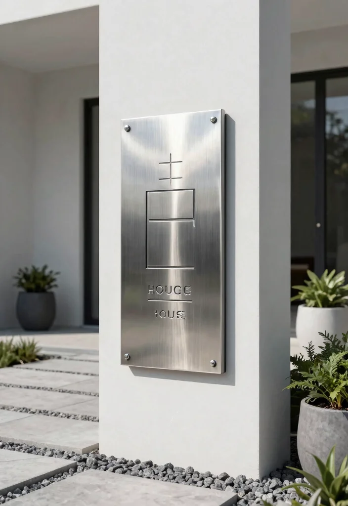 14 House Name Plate Design Outdoor Ideas That Survive Any Weather - 2. Elegant Metal Plaques for a Modern Touch 1