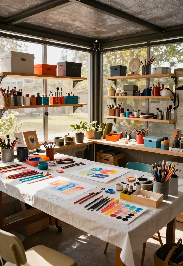 14 Retractable Screen Porch Ideas for Year-Round Use - 10. Crafting Station 1