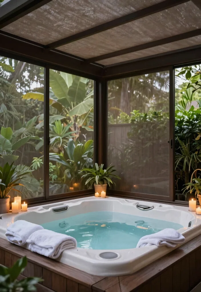 14 Retractable Screen Porch Ideas for Year-Round Use - 11. Outdoor Spa Experience 1