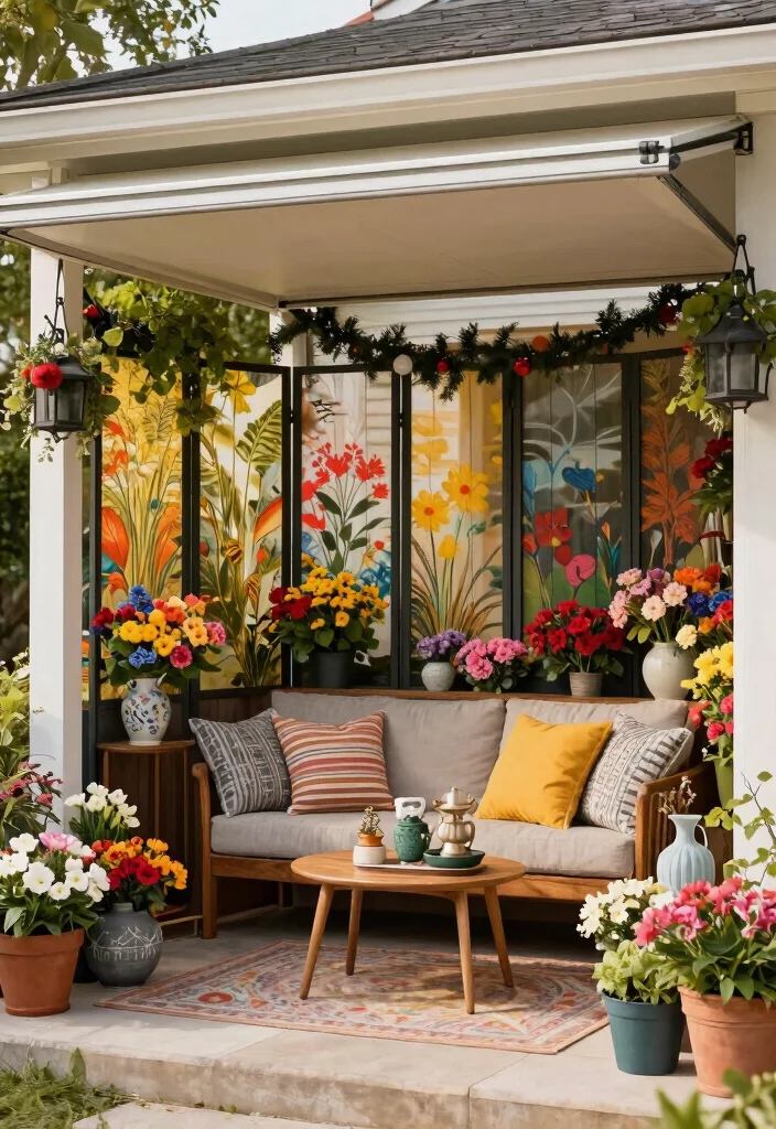 14 Retractable Screen Porch Ideas for Year-Round Use - 12. Seasonal Decor Showcase 1