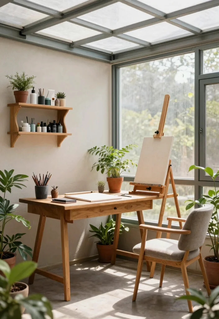 14 Retractable Screen Porch Ideas for Year-Round Use - 5. Artistic Workspace 1