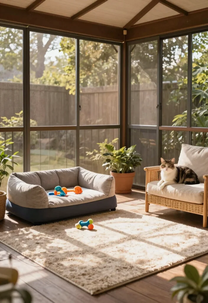 14 Retractable Screen Porch Ideas for Year-Round Use - 6. Pet-Friendly Retreat 1