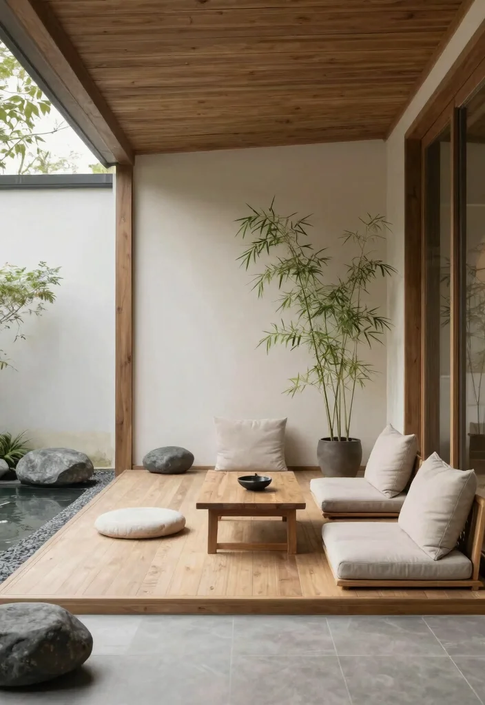 14 Retractable Screen Porch Ideas for Year-Round Use - 7. Minimalist Zen Space 1