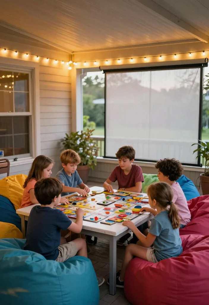 14 Retractable Screen Porch Ideas for Year-Round Use - 8. Family Game Room 1
