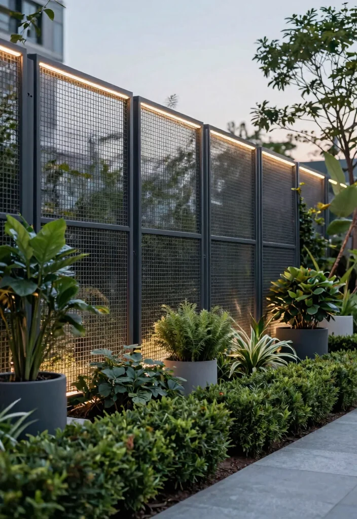 14 Wire Mesh Fence Ideas for Gardens That Keep Critters Out - 2. Modern Minimalist Wire Mesh Panels 1