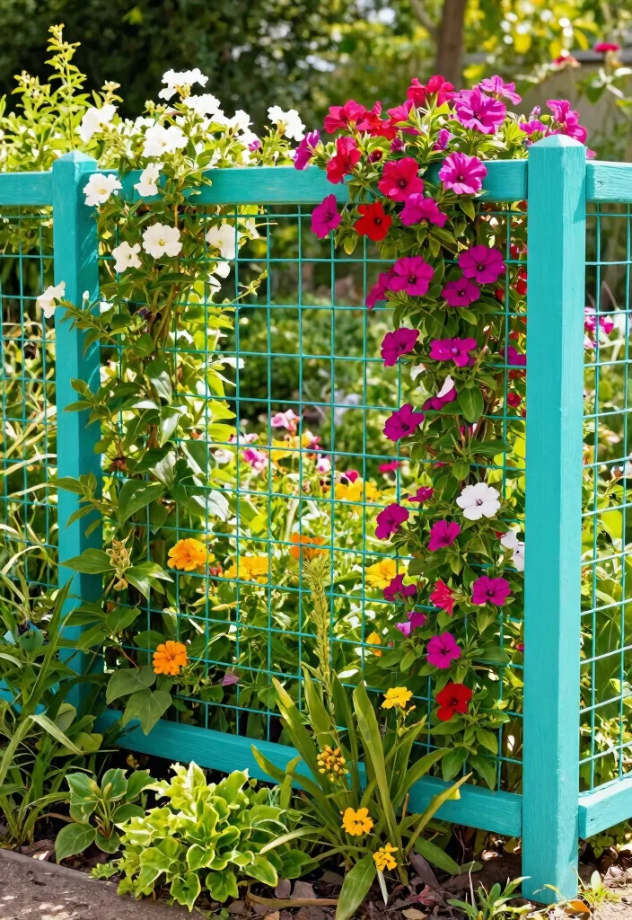 14 Wire Mesh Fence Ideas for Gardens That Keep Critters Out - 6. Colorful Painted Wire Mesh Fences 1