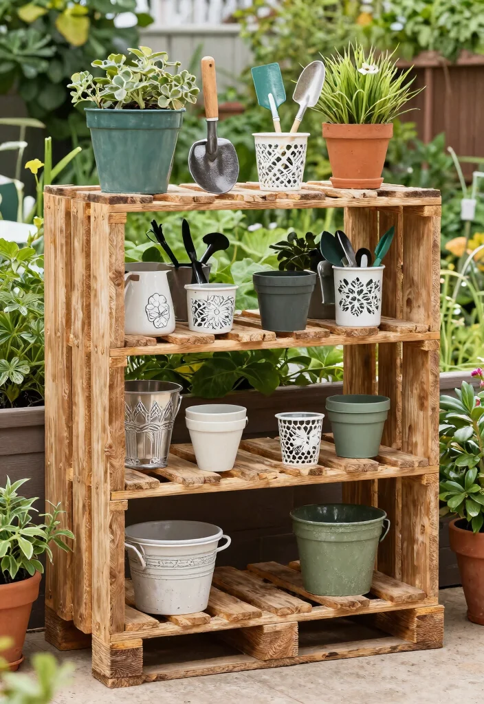 15 Backyard Pallet Ideas on a Budget That Look Expensive - 10. Pallet Utility Shelf 1
