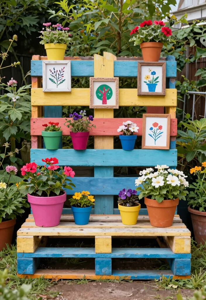15 Backyard Pallet Ideas on a Budget That Look Expensive - 13. Pallet Art Display 1