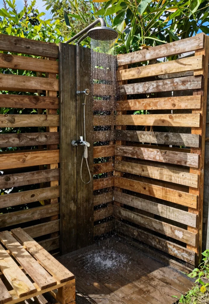 15 Backyard Pallet Ideas on a Budget That Look Expensive - 15. Pallet Outdoor Shower 1