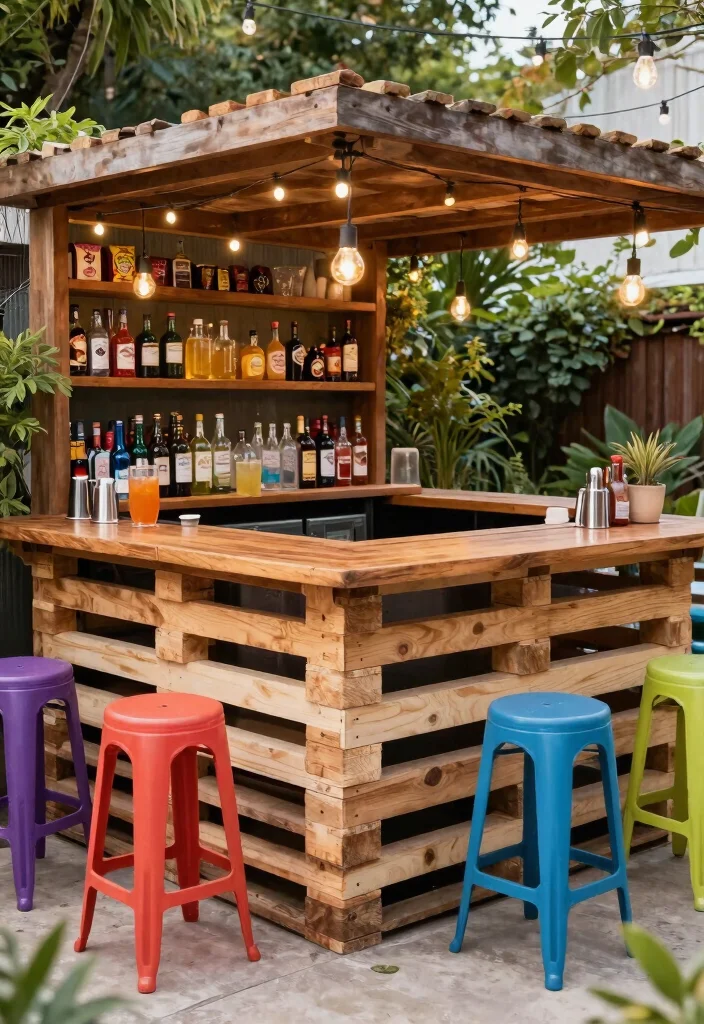 15 Backyard Pallet Ideas on a Budget That Look Expensive - 5. Pallet Outdoor Bar 1