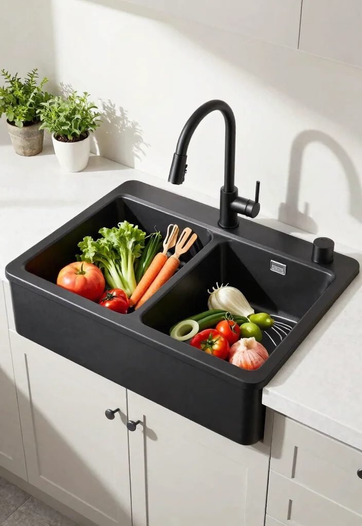 15 Black Farmhouse Sink Ideas That Don't Show Every Water Spot - 12. Trendy Dual Basin Design 1