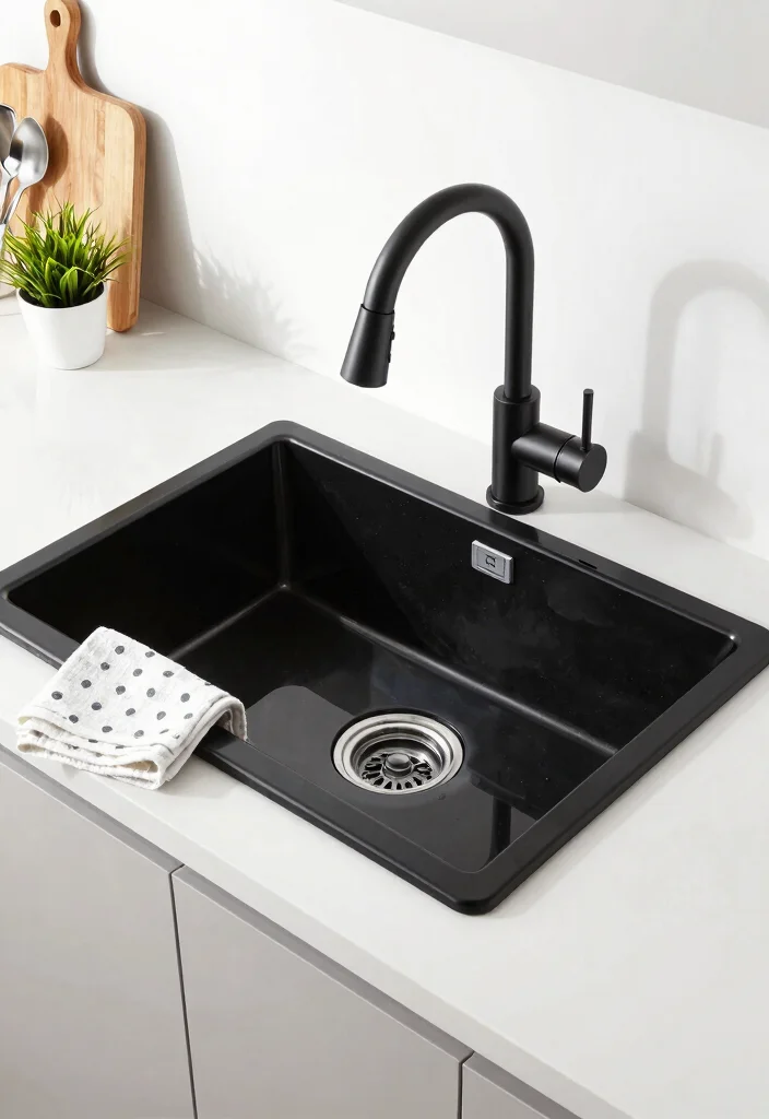 15 Black Farmhouse Sink Ideas That Don't Show Every Water Spot - 2. Glossy Glass-Like Finish 1