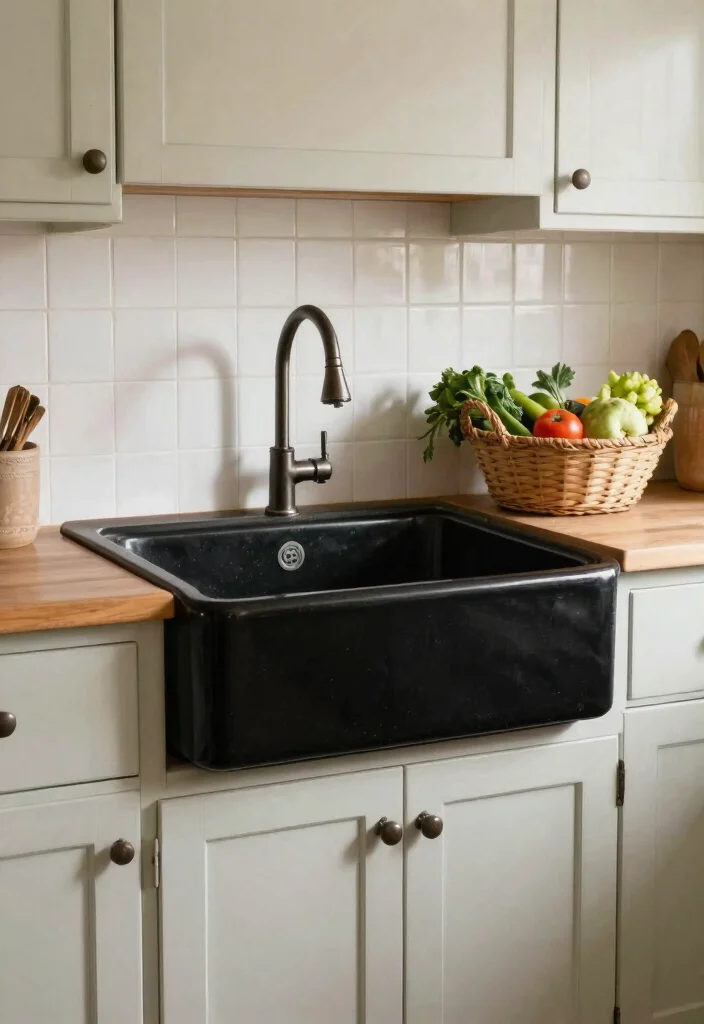 15 Black Farmhouse Sink Ideas That Don't Show Every Water Spot - 4. Vintage Apron-Front Charm 1