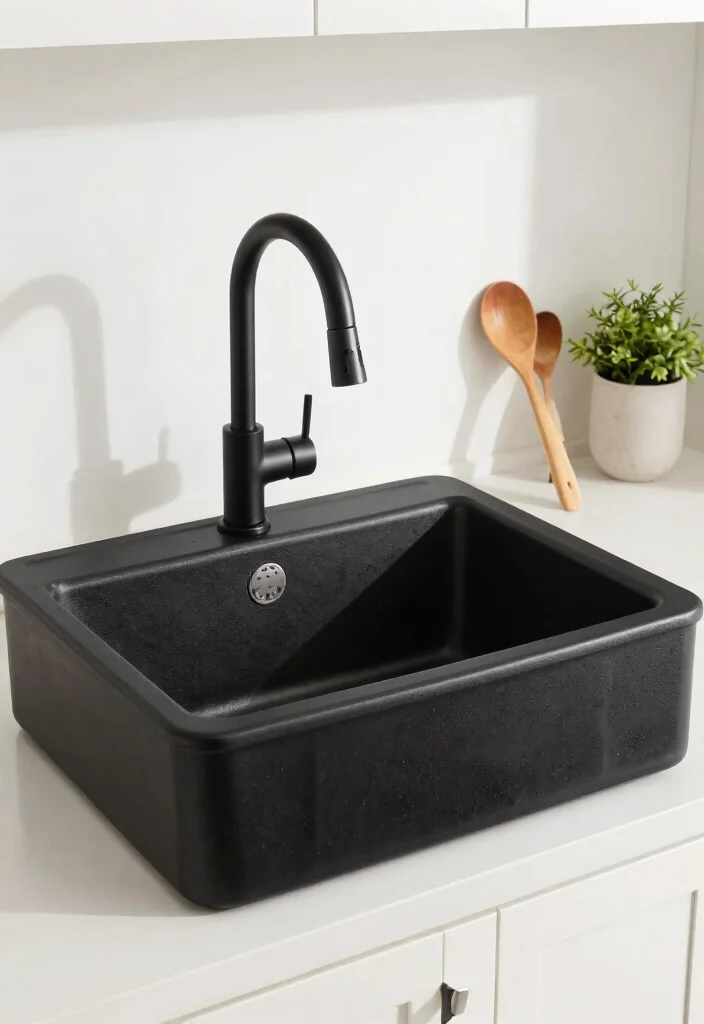 15 Black Farmhouse Sink Ideas That Don't Show Every Water Spot - 9. Textured Surfaces 1