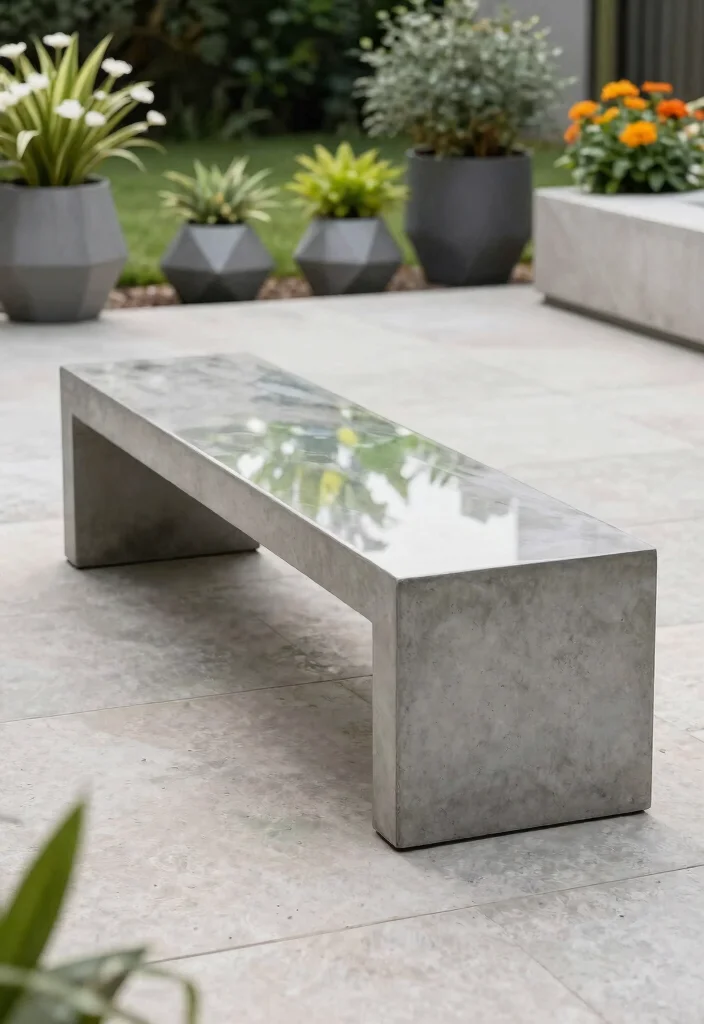 15 Concrete Bench Outdoor Ideas That Weather Any Storm - 1. Sleek Minimalist Bench 1
